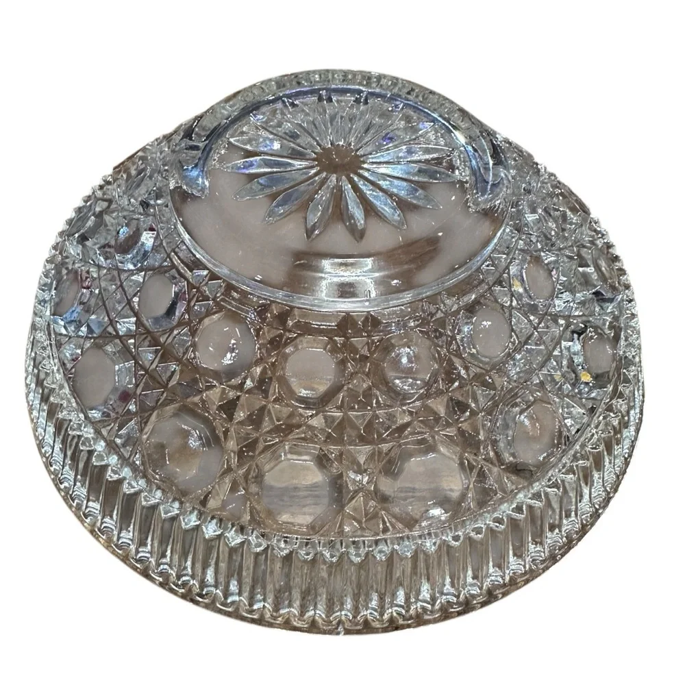 Vintage Pressed Glass Cut Crystal Candy Dish with‎ Lid